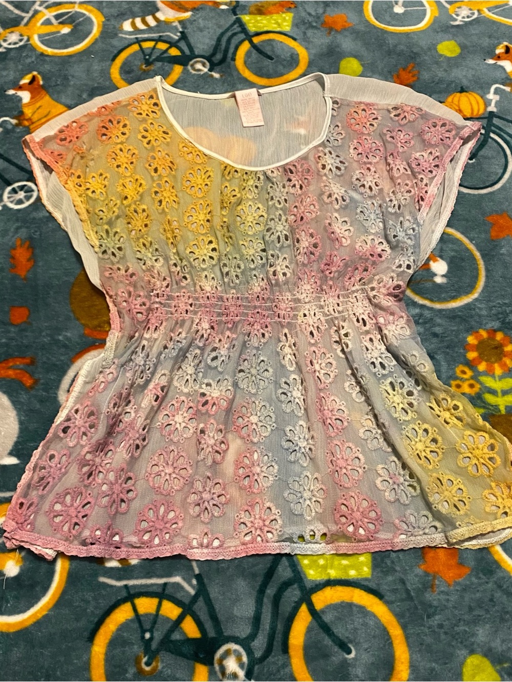 Sheer Pastel Floral Candies Flutter Sleeve Blouse Embroidered Girls L Women’s XS
